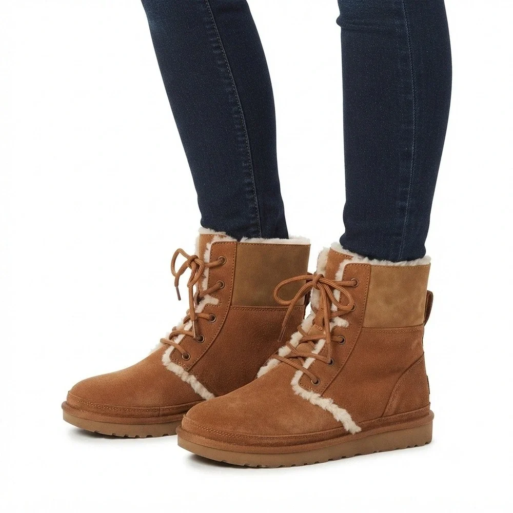 Koolaburra by UGG Boots Womens 9 Victoria Lace Up Suede Winter Boots Chestnut